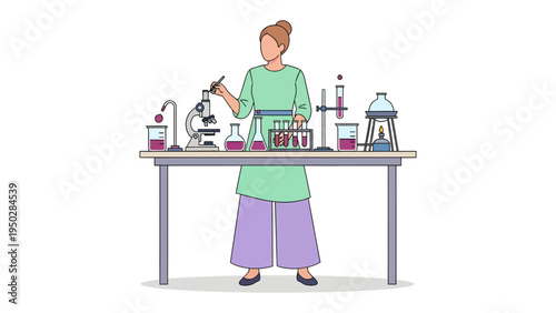 Scientific Discovery: An image that shows a woman working in a laboratory. The equipment and experiment are displayed in a visually appealing way.