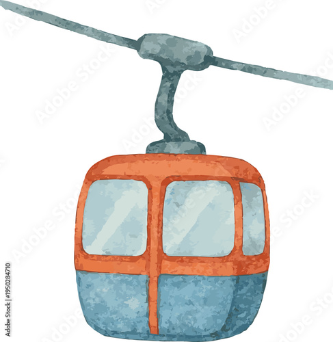Watercolor vector illustration of a cartoon cablecar