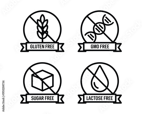 Collection of four circular icons representing common dietary restrictions and allergen information for food products