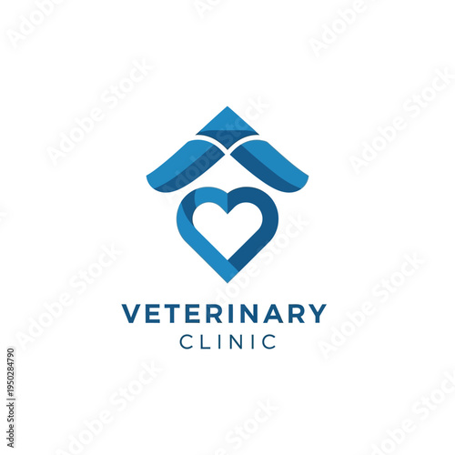 Veterinary clinic logo design with heart and house roof shape representing pet care service