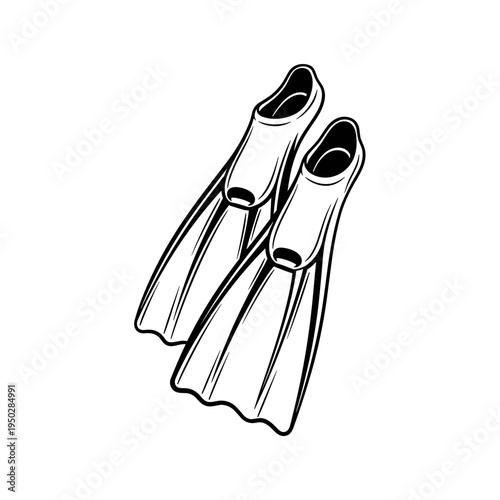 Swimming fins in black and white illustration  