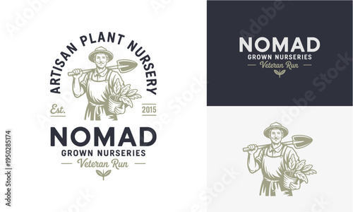 Artisan Plant Nursery Nomad - Veteran Grown, Vintage Style Logo Design