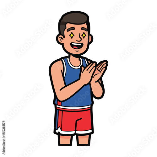 Cartoon man in athletic wear with joyful expression