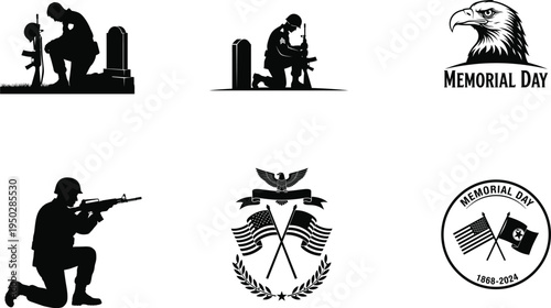 Memorial day tribute with patriotic symbols and soldiers