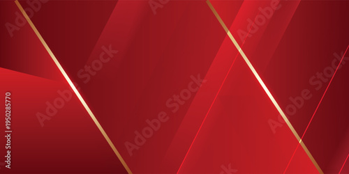 Luxury red background with gold ribbon and lighting effect.