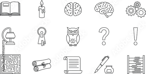 Line icon set for education knowledge and brain power concepts on white background