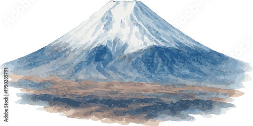 Watercolor vector realistic illustration of a mt fuji