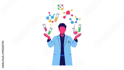 Scientific Ingenuity: An illustration that captures the essence of scientific innovation. A scientist, dressed in a lab coat.
