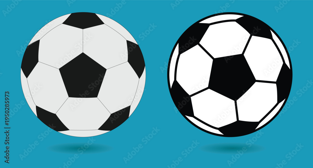 Obraz premium Soccer football ball icon and logo. Football icon symbol infographics website design. Two football game ball icon on blue background. Vector illustration.