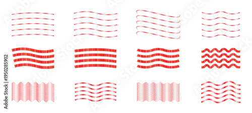 Collection of simple, red curved lines and wavy strokes in red lines set. red wavy underlines and squiggly line ornaments set. Vector illustration