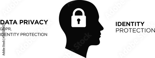 Silhouette of Head with Padlock Symbol and Text Data Privacy Identity Protection profile