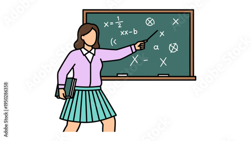 Teacher's equation exploration: A vibrant illustration depicts a dedicated teacher, explaining complex mathematical equations with passion and precision.