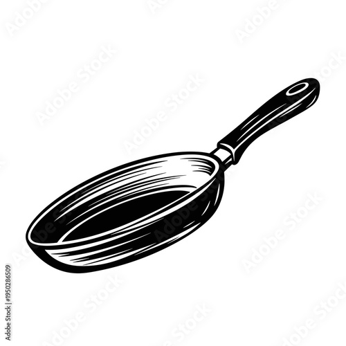Frying pan in black and white style for cooking illustration  