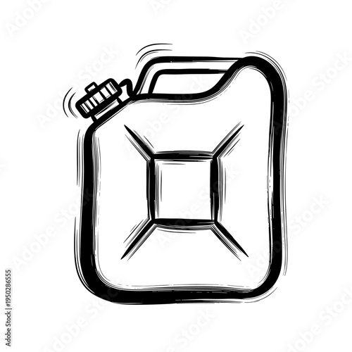 Fuel canister sketch in black and white line art style  