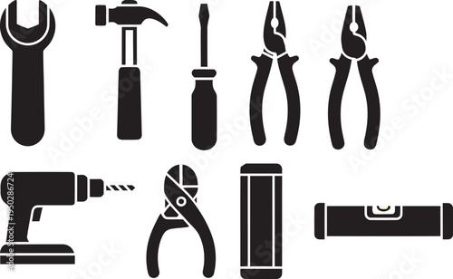 Black and White Drill Icon with Screw