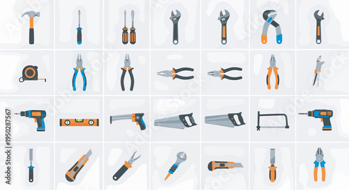 Set of Colorful Hand Tools and Power Tools