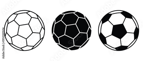 Soccer football ball icon set. 3 different football icons vector symbol logo. Football icon symbol infographics website design. Vector illustration.