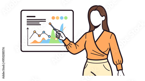 Data Presentation: An individual, presenting data visualizations on a digital screen, signifying analysis and informational insights.