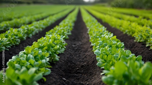 Fresh Green Lettuce Rows on a Lush Farming Field in Daylight