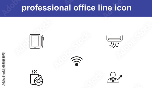 Essential professional office and technology line icons for business and daily life