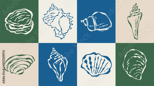 Coastal living hand drawn illustration collection. Travel doodles. Art for postcards, menu, print posters, packaging design.