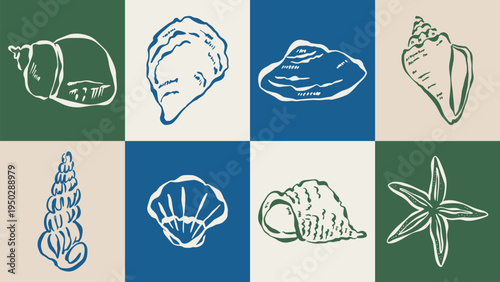 Coastal living hand drawn illustration collection. Travel doodles. Art for postcards, menu, print posters, packaging design.