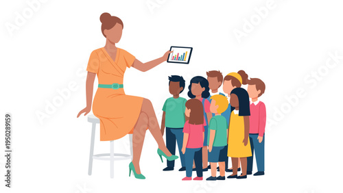 Guiding Minds: An educator empowers a circle of young minds, illuminating learning through technology. Sharing knowledge and passion for education