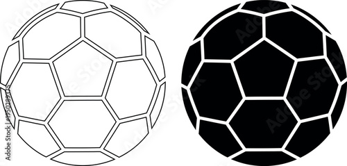 Black and white soccer balls side by side