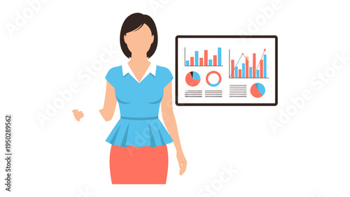 Data Presentation Expert: An elegant figure, the presenter, stands poised, showcasing an array of intricate data visualizations on a screen, signifying expertise in information analysis.