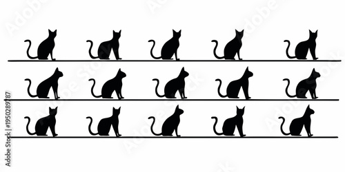 Black cats sitting on shelves in different positions