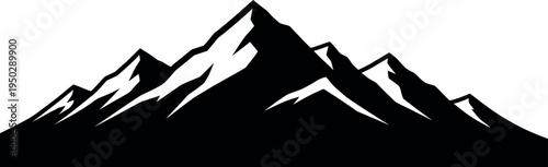 Black mountain range silhouette white background