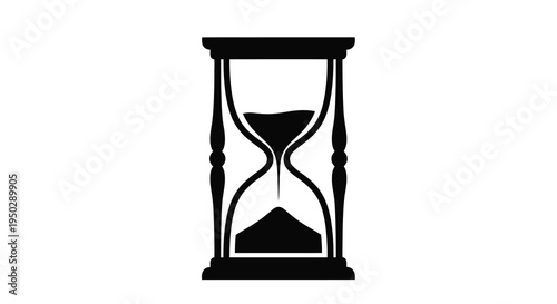 A simple black silhouette depicts a classic hourglass with a narrow center symbolizing the passage of time and mortality
