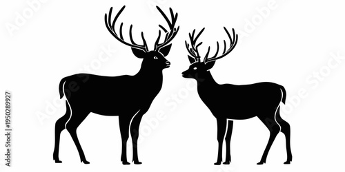 Two deer with large antlers facing each other