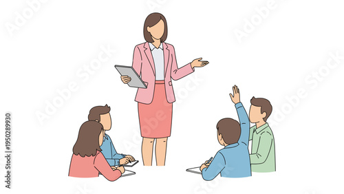 Engaged Learning: An instructor facilitates a lively discussion with eager pupils, the air abuzz with the spirit of learning and inquiry.