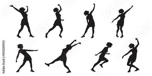 A set of silhouettes of a woman dancing