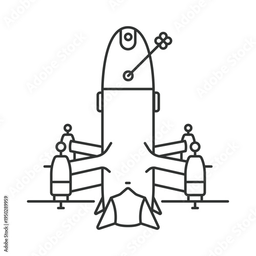 Interceptor drone icon in line design. interceptor drone air defense unmanned aerial vehicle anti drone system military technology security surveillance defense protection vector editable stroke icon
