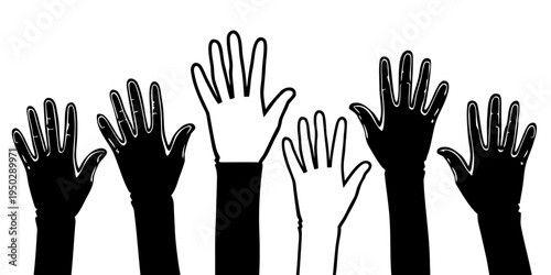 A group of raised hands