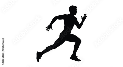A dynamic silhouette of a male athlete in motion appearing to be sprinting or running swiftly forward high quality