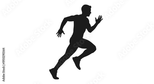 A stark silhouette depicts a male athlete in full running stride powerfully showcasing motion and physical exertion high quality
