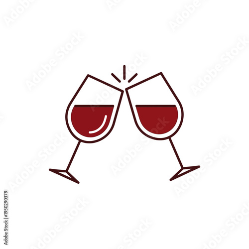 Two red wine glasses clinking in a toast celebration, cheers, party, anniversary, romantic event