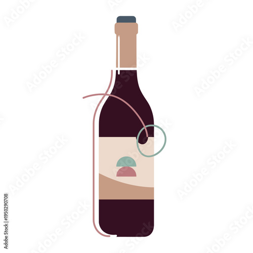 Modern Wine Bottle with Abstract Geometric Label and Elegant Swirls