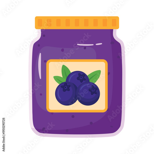 Delicious Blueberry jam in jar flat clipart vector illustration