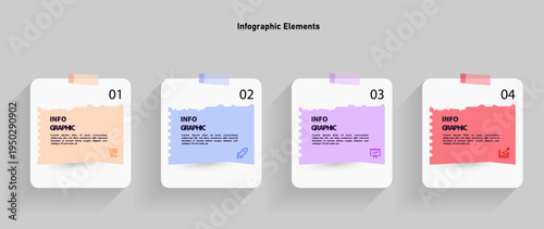 Infographic template with four sticky notes vector.