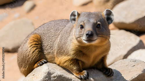 rock hyrax or cape hyrax resting on rocks