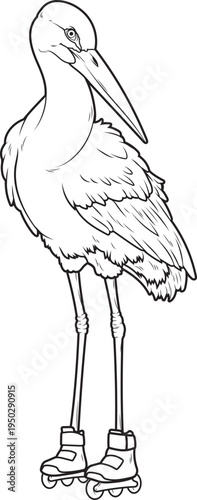 Stork Inline skating Inline skates Sports Animal Vector Graphic Art Illustration