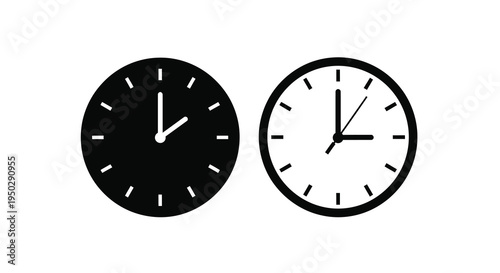A simple graphic depicts two circular clocks one showing approximately ten past the hour the other showing twenty five past