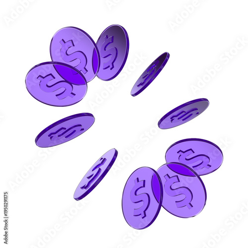 Canvastavla Circle of glass dollar coins flying around 3D rendering