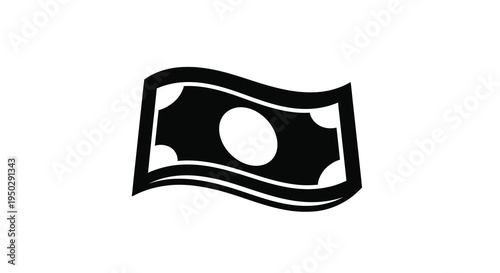 A stylized black and white icon depicts a waving one hundred dollar bill suggesting wealth finance or economic concepts high quality