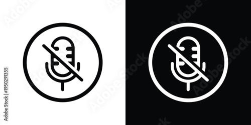Professional muted microphone icon in a circular outline. Minimalist black and white design representing silence, audio off, or privacy settings for apps and digital interfaces.