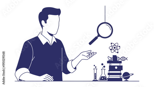 Unveiling Scientific Insights: An illustration showcasing a scientist in a lab, with elements of scientific discovery and experimentation.